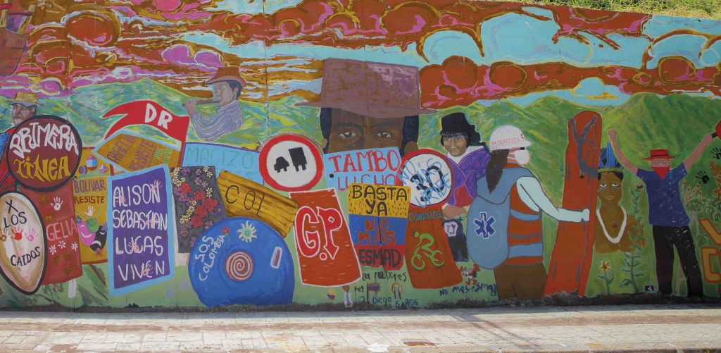 Mural Barrio Pomona en Popayán realizado en medio del paro nacional en honor a las primeras líneas y participantes de las movilizaciones, Foto:Sara Tejada. 2021