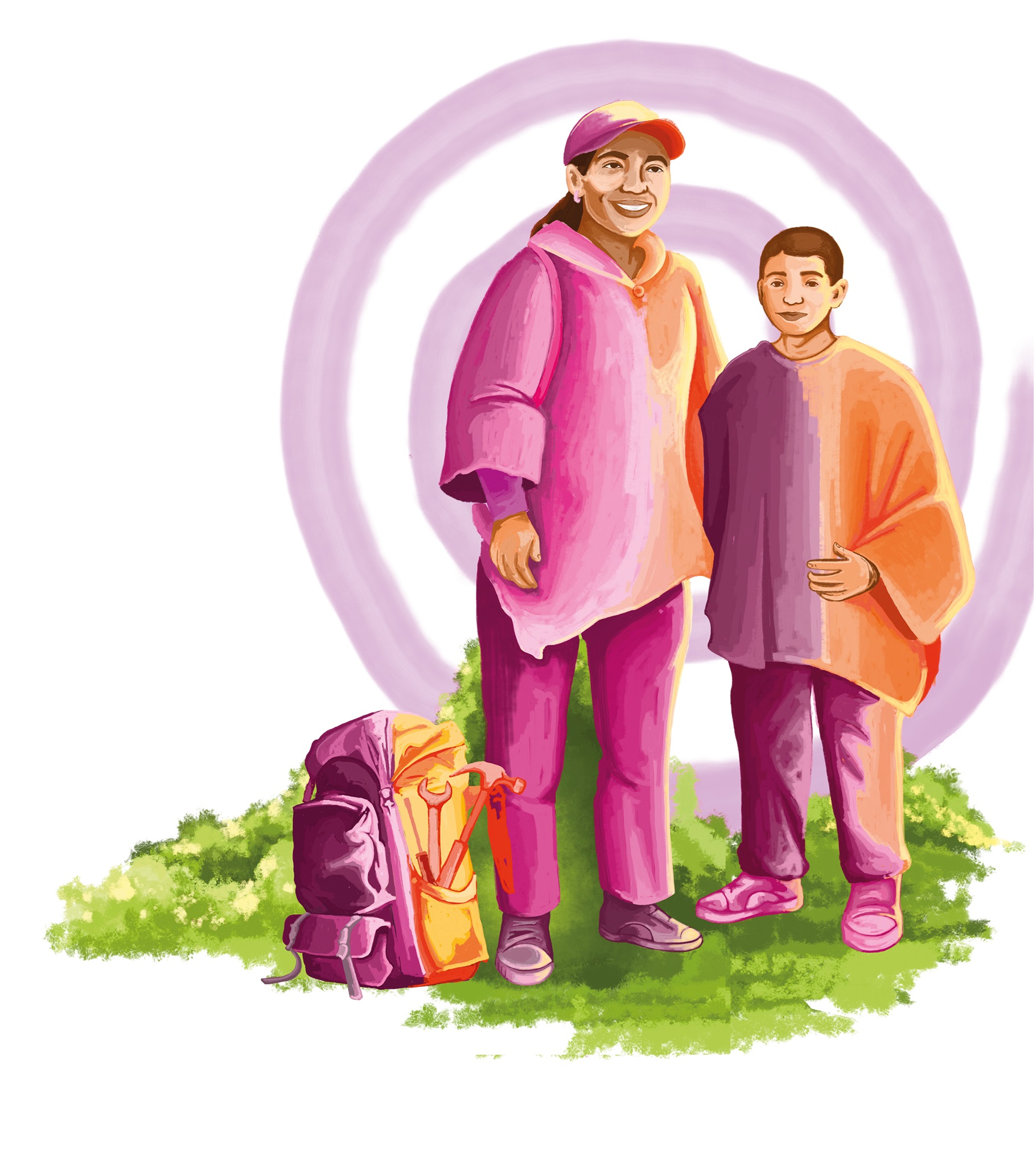 Ilustración: La Mole y su hijo: una de
las familias diversas entrevistadas del
pueblo Nasa de la CWK.