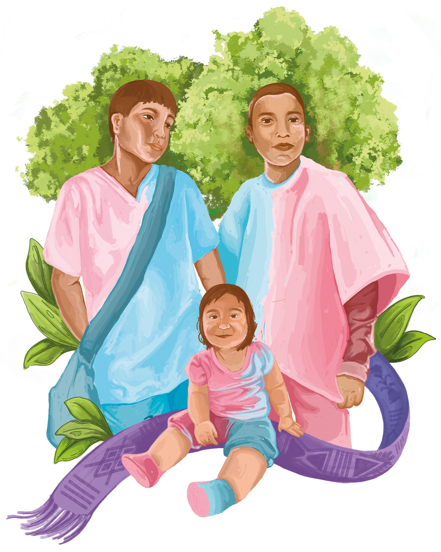 Ilustración: Axel: chico trans y sus hermanos, pueblo nasa de la CWK